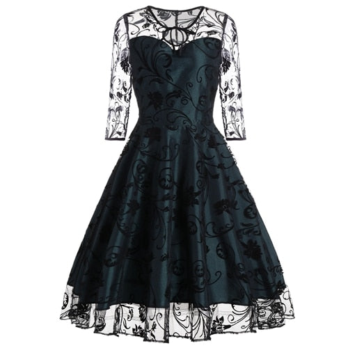 VenusFox Black Vintage Retro Elegant Lace Dress