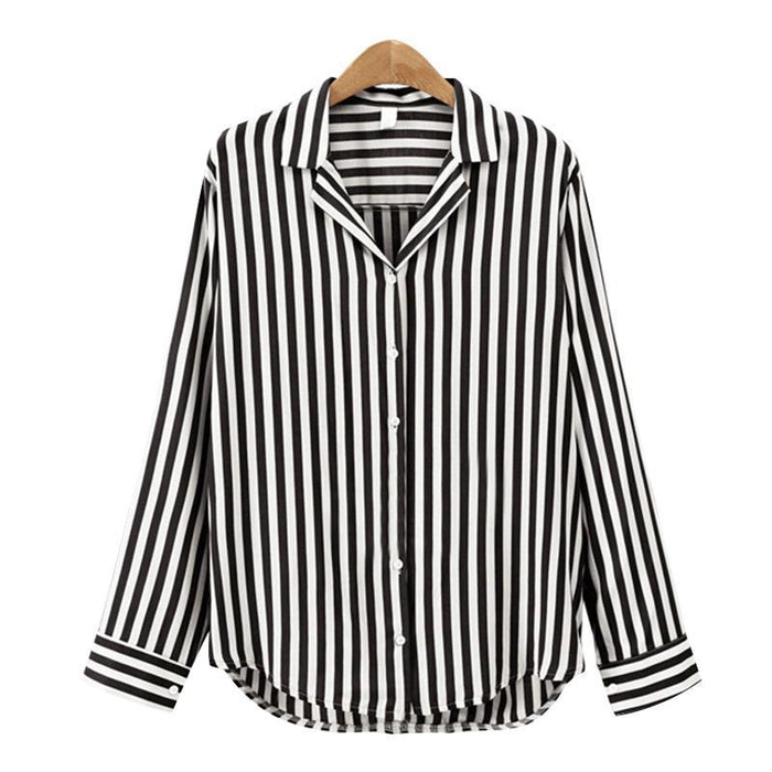VenusFox Spring Autumn Stripped V-Neck blouse Long Sleeve Work Shirts office Tops