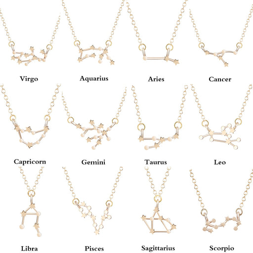 Women Long Chain Zodiac Sign 12 Constellation Star Choker Necklaces Necklaces