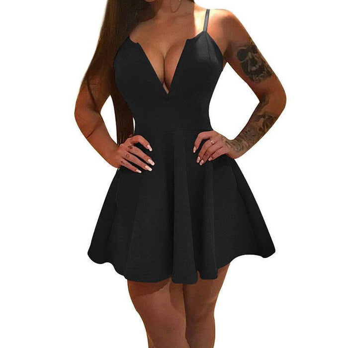 VenusFox Women Spaghetti Strap Dress Sexy V Neck Short Club Wear