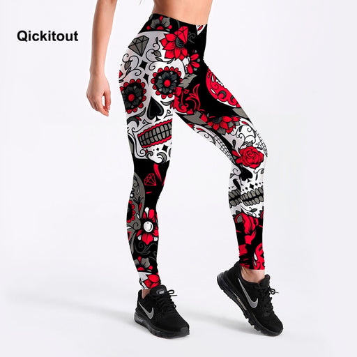 VenusFox Digital Print Skull&flower Black Leggings