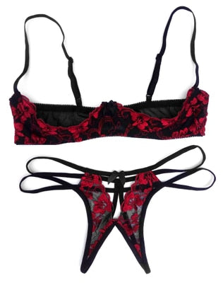 VenusFox Intimates Embroidery Lingerie and Panty with Garters Set
