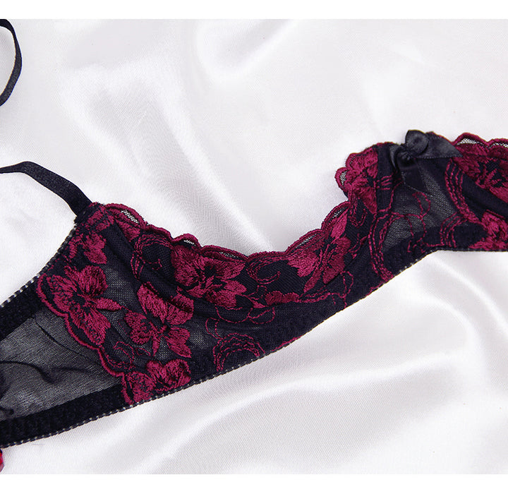 VenusFox Intimates Embroidery Lingerie and Panty with Garters Set
