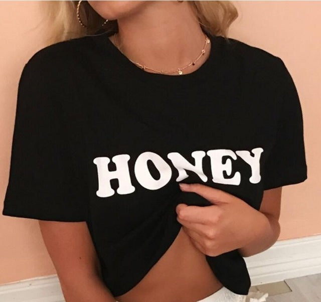 VenusFox Women's HONEY Print Casual Graphic T-Shirt