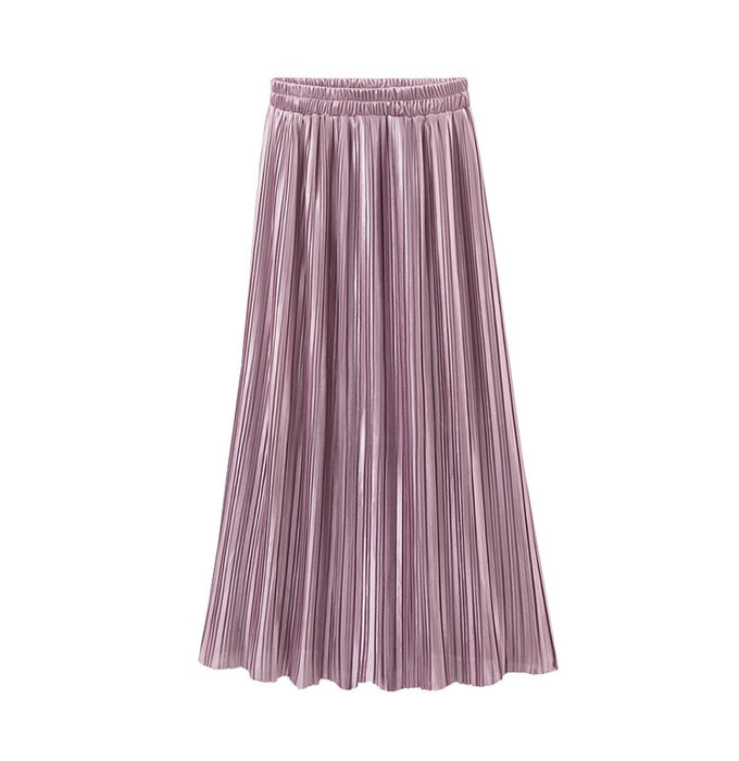 VenusFox Vintage Metallic High Waist Pleated Long Skirt