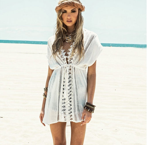 Beach Cover Up White Lace Crochet Dress