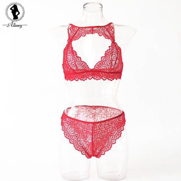 VenusFox sexy floral lace transparent push up lingerie bra and panty set