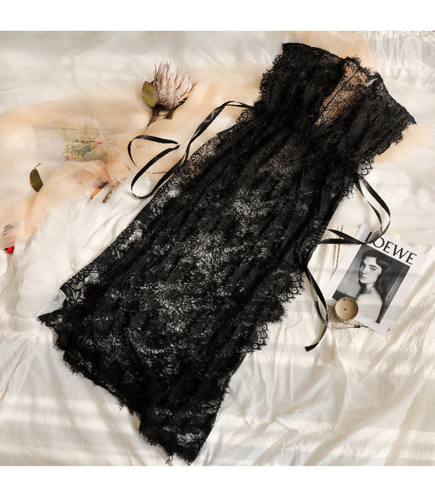VenusFox Nightgown Sexy Black Lace Maxi Nightdress Lingerie