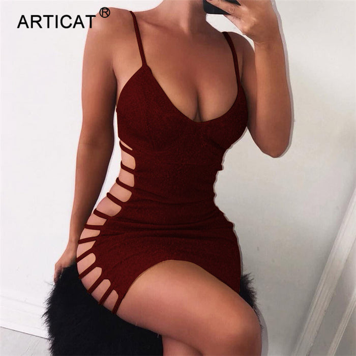 VenusFox Side Hollow Out Mini Sexy Bodycon Bandage Dress