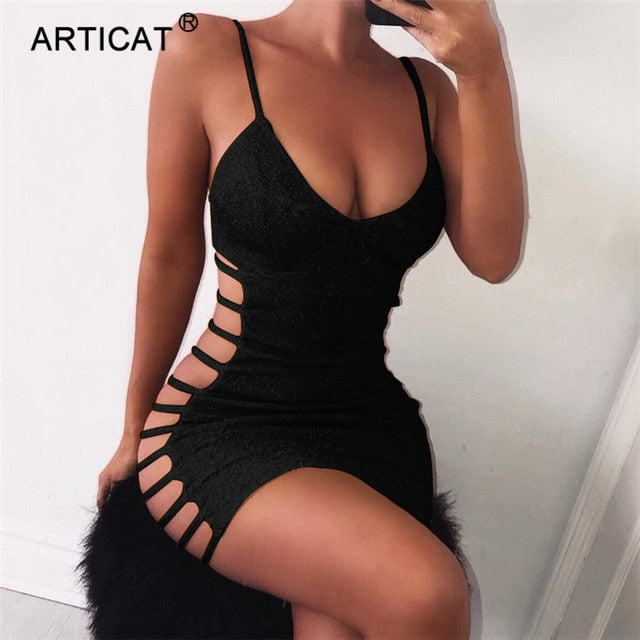 VenusFox Side Hollow Out Mini Sexy Bodycon Bandage Dress