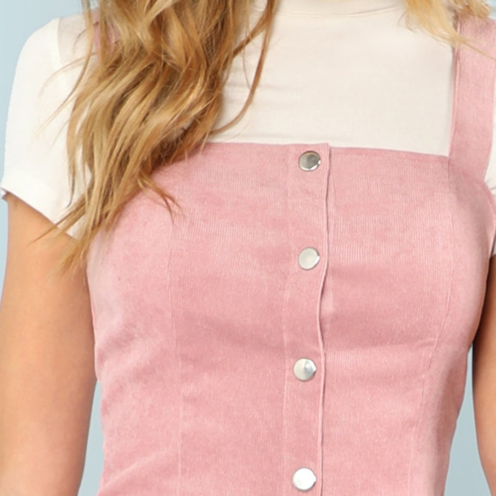 VenusFox Pink Slim Button Up Strap Short Preppy Dress