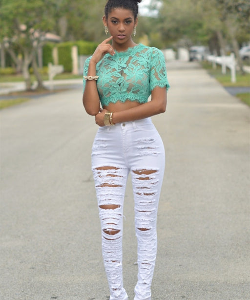 VenusFox High Waist Ripped Skinny Jeans