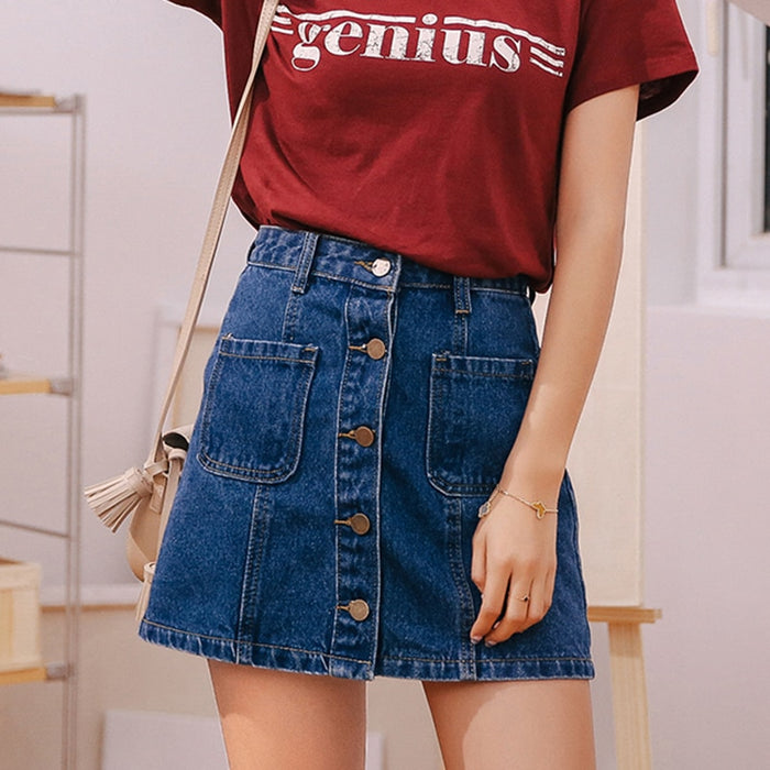 VenusFox High Waist  A-line Mini Denim Pockets Skirt