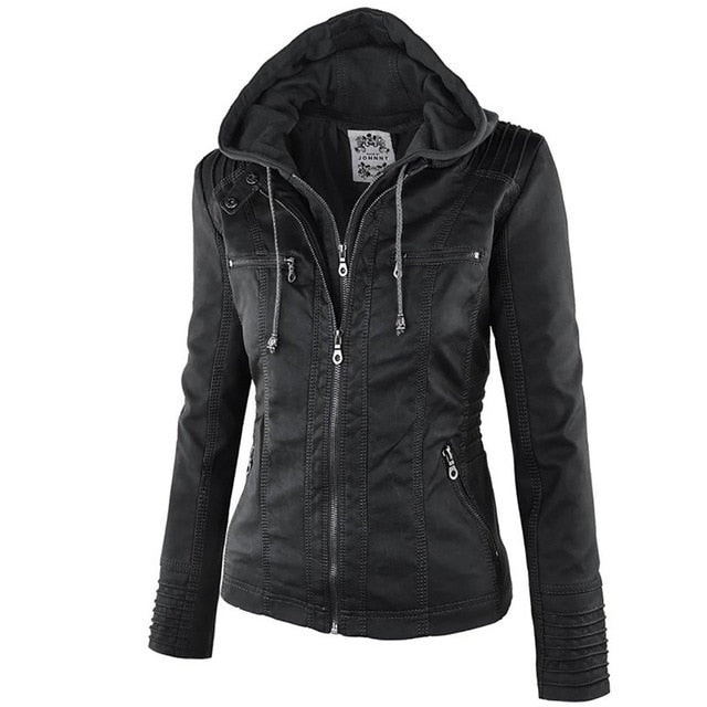 VenusFox Windproof Faux Leather Jacket Plus Size
