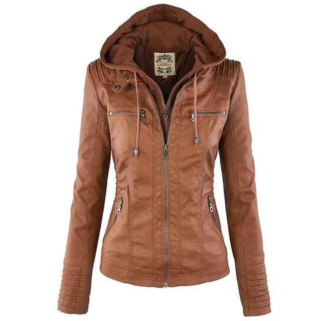 VenusFox Windproof Faux Leather Jacket Plus Size