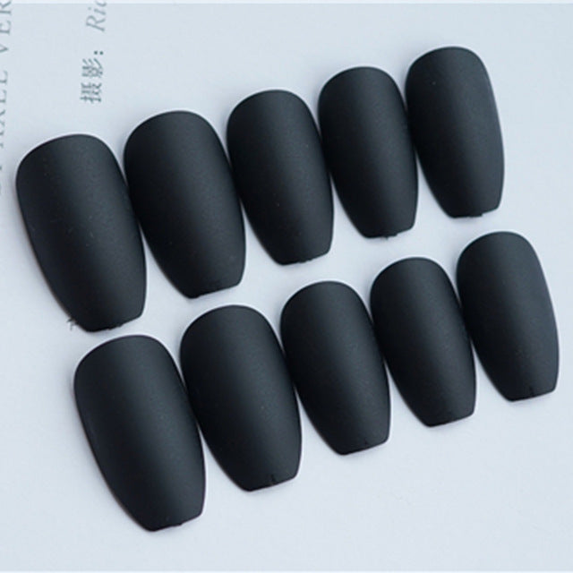 24pcs/Set Matte Black Artificial Nails Full Cover