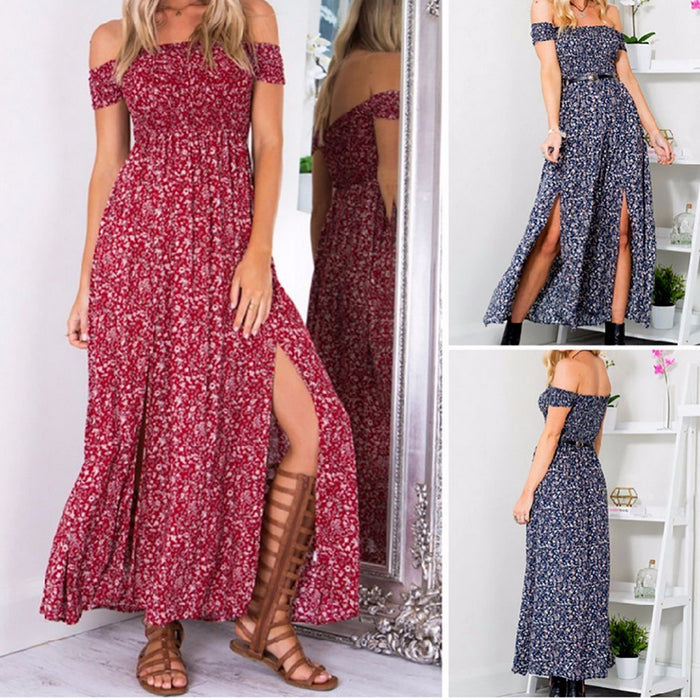 VenusFox Women Off Shoulder Floral Maxi  Dress