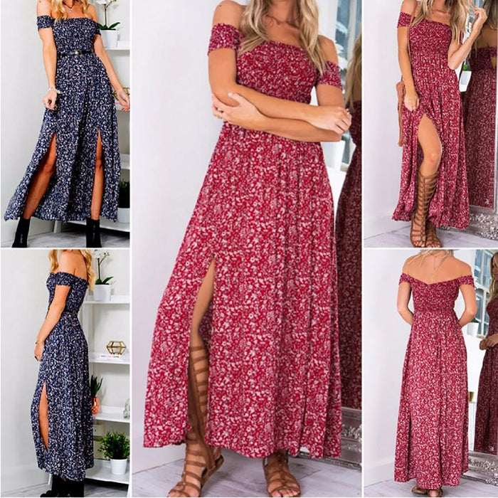 VenusFox Women Off Shoulder Floral Maxi  Dress