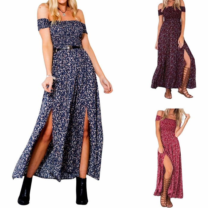 VenusFox Women Off Shoulder Floral Maxi  Dress