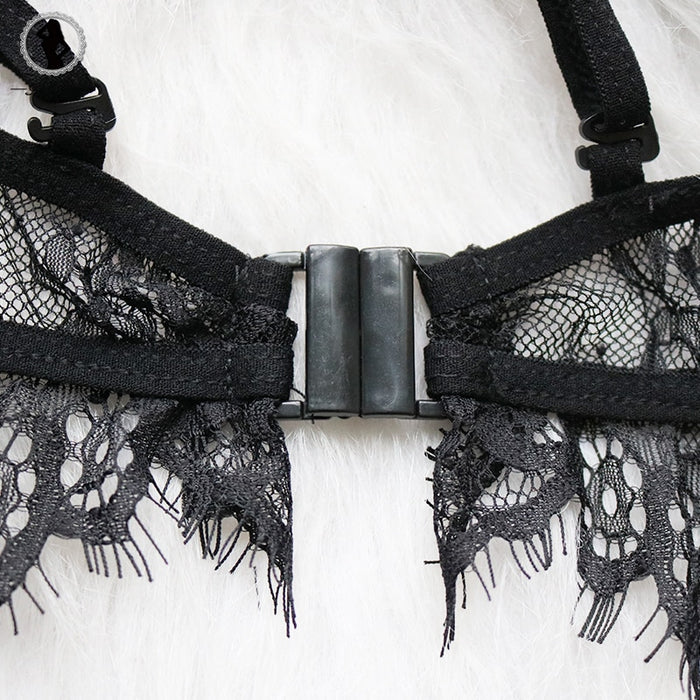 VenusFox sexy floral lace mesh transparent wire free lingerie set