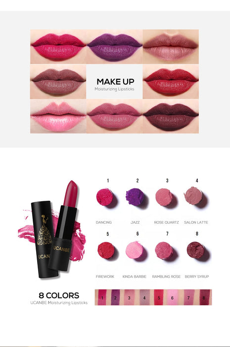 8 Colors Moisturizing Smooth Lipsticks Matte Shimmer Waterproof Long Lasting Lips Stick