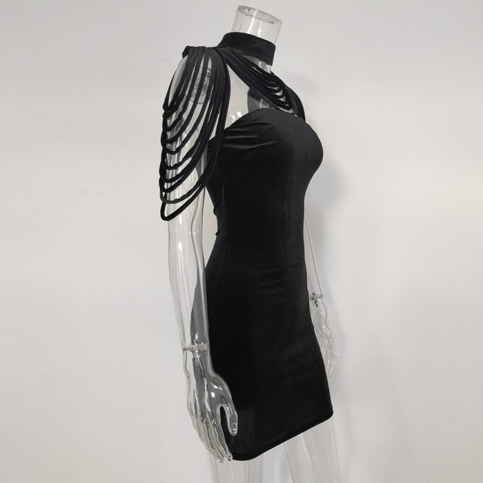 VenusFox Fashion Vintage Sleeveless velvet Bodycon Dress