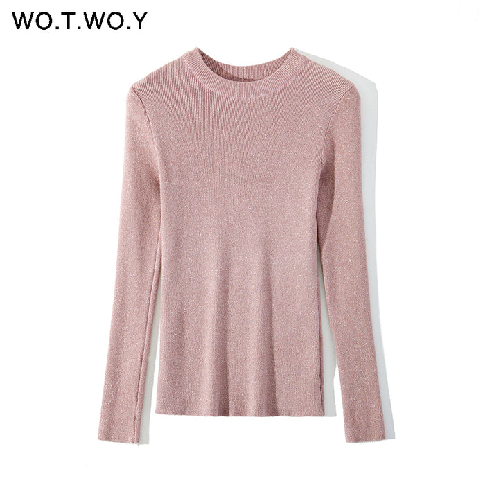 VenusFox Shiny Long Sleeve Pullover Basic Sweaters