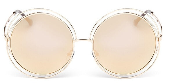 Vintage Round Oversized lens Mirror Metal Frame Sunglasses