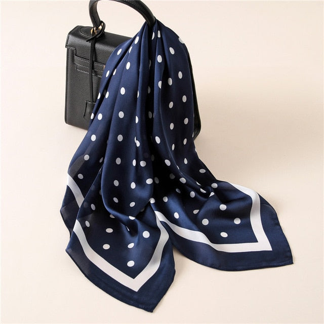 Women Fashion Luxury Striped Dots Pure Silk Foulard Square Head Scarf