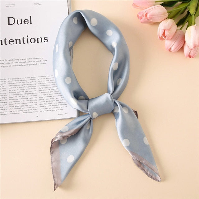 Women Fashion Luxury Striped Dots Pure Silk Foulard Square Head Scarf