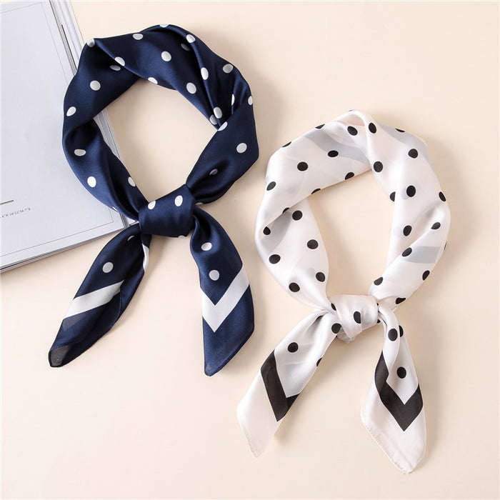 Women Fashion Luxury Striped Dots Pure Silk Foulard Square Head Scarf