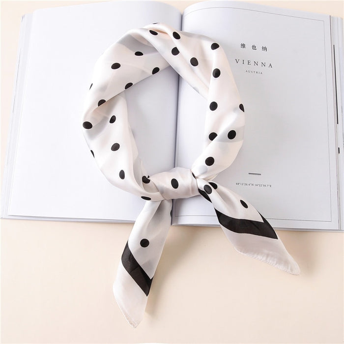 Women Fashion Luxury Striped Dots Pure Silk Foulard Square Head Scarf