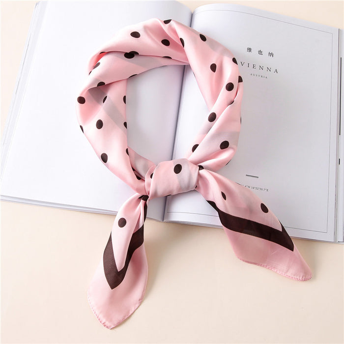 Women Fashion Luxury Striped Dots Pure Silk Foulard Square Head Scarf