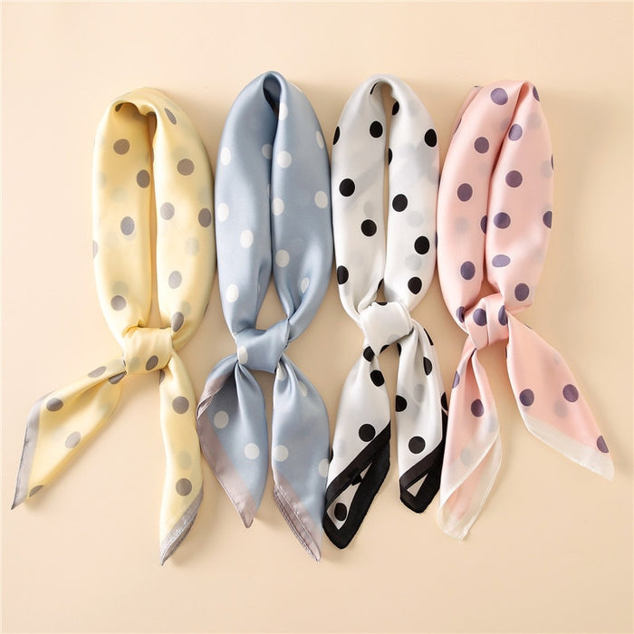 Women Fashion Luxury Striped Dots Pure Silk Foulard Square Head Scarf