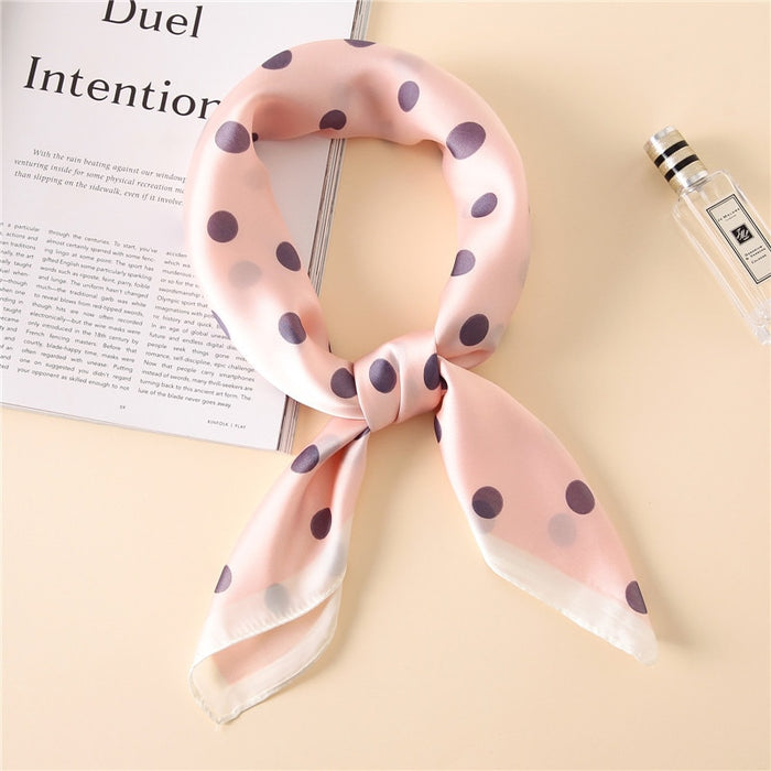 Women Fashion Luxury Striped Dots Pure Silk Foulard Square Head Scarf