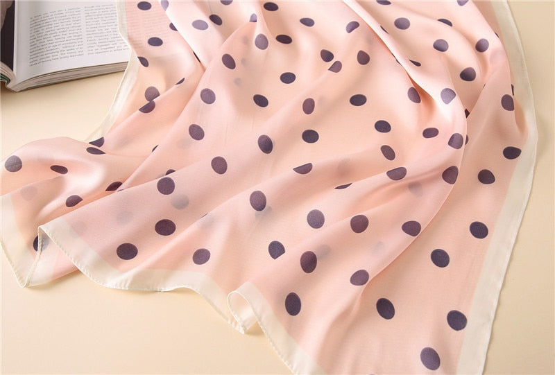 Women Fashion Luxury Striped Dots Pure Silk Foulard Square Head Scarf