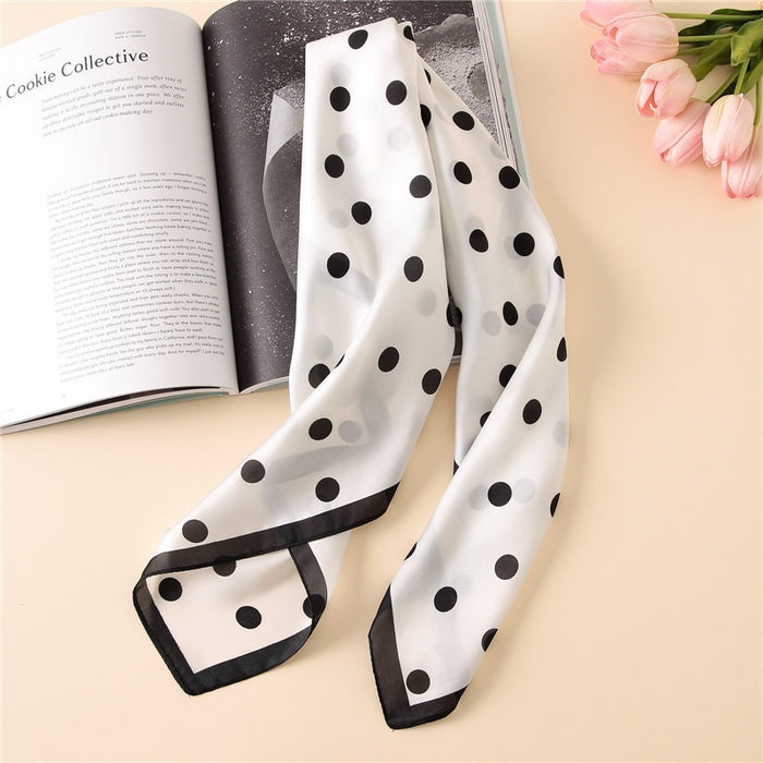 Women Fashion Luxury Striped Dots Pure Silk Foulard Square Head Scarf