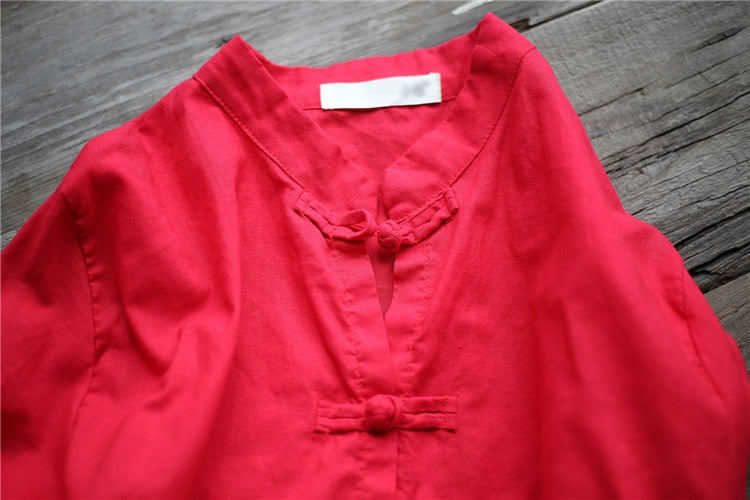 VenusFox Vintage High Waist Loose Shirt Dress with Pockets