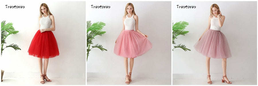 VenusFox High Waist Swing Dolly Ball Gown 6 Layered Midi Skirts