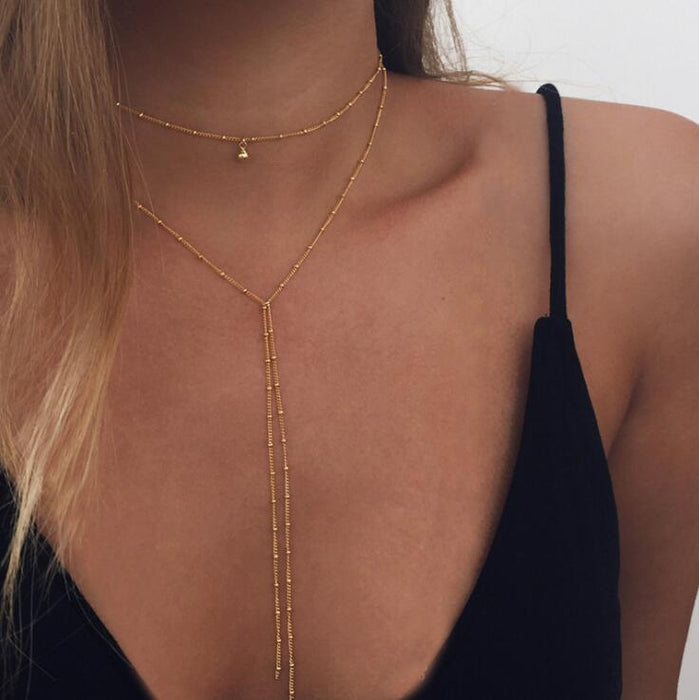 women Fashion Jewelry Long moon Tassel Gold color Choker Chain Necklace