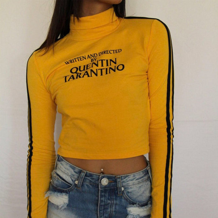 VenusFox Quentin Tarantino Long Sleeve Cotton Knitted Side Stripe Crop Tops