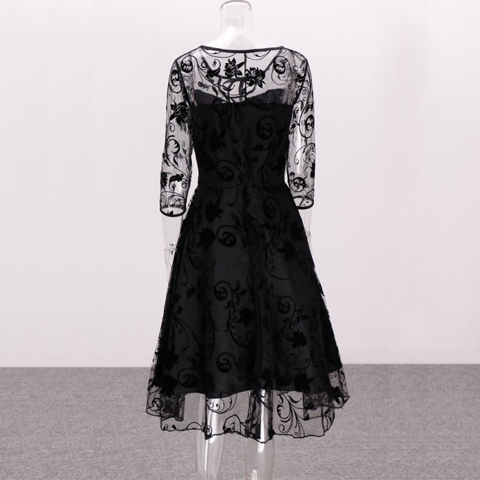 VenusFox Black Vintage Retro Elegant Lace Dress