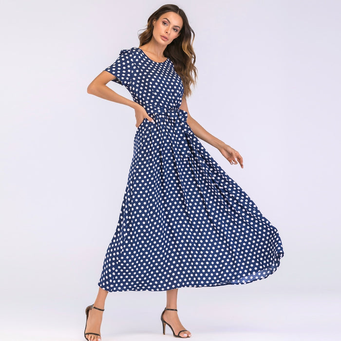 VenusFox Women Vintage Polka Dot  Maxi Long Dress