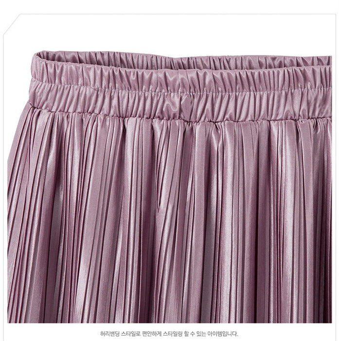 VenusFox Vintage Metallic High Waist Pleated Long Skirt