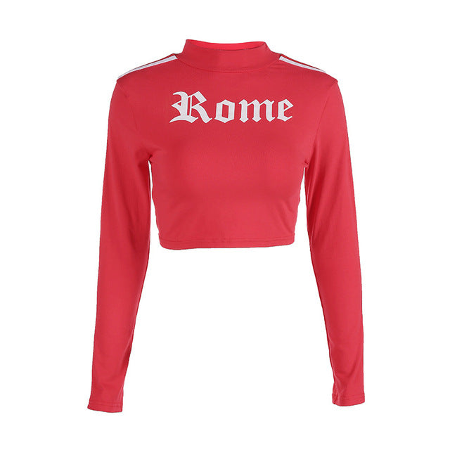 VenusFox Women Turtleneck Rome Letter Printed Long Sleeve Sweatshirt