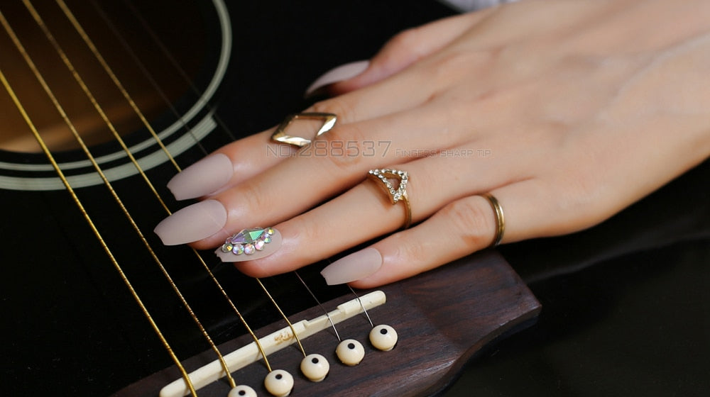 False nails Nude color 24pcs nail tips shiny Diamond Shape AB Crystal
