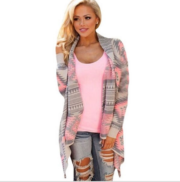 VenusFox Women Aztec printed long sleeved casual Cardigans