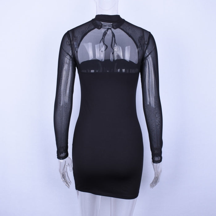 VenusFox see-through patchwork bodycon sexy lace dress