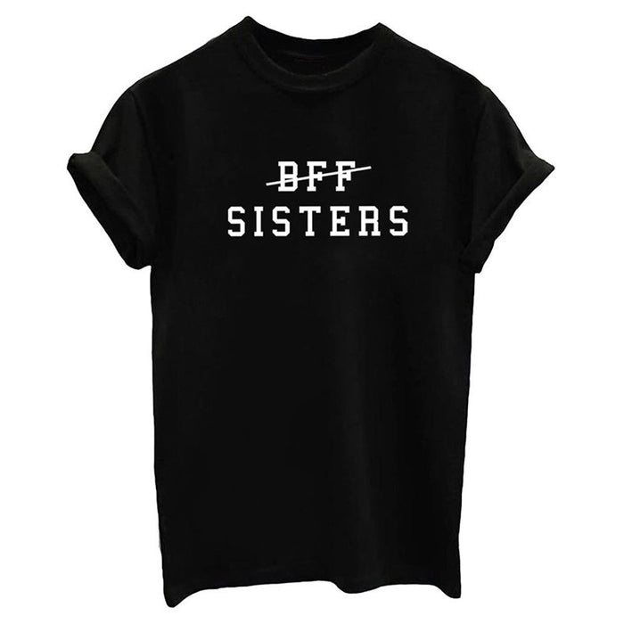 VenusFox Womens BFF SISTERS Letters Printing Casual Tee Solid Black White Tops