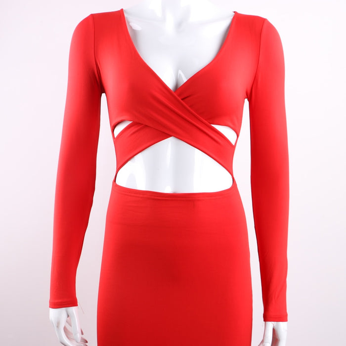 VenusFox Red Black White Long Sleeve Elastic Cotton Warm Party Dresses